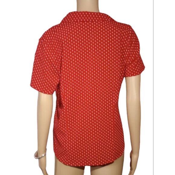 short sleeve blouse , red with white polka dots size petite large - Picture 3 of 6